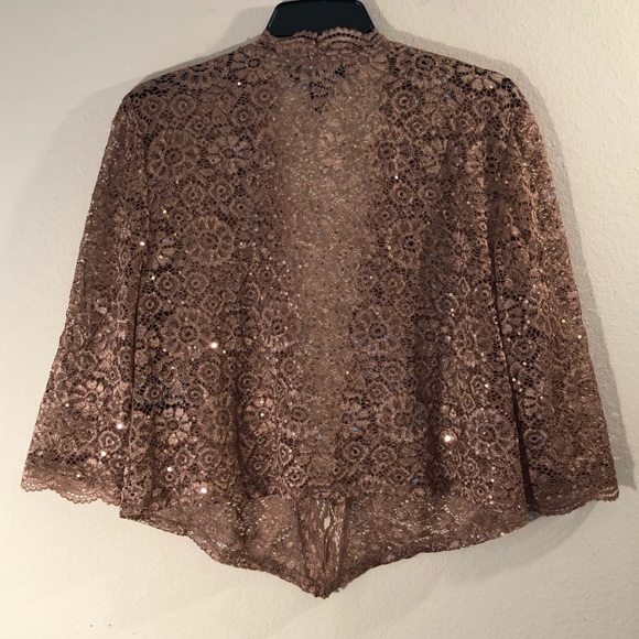 R & M Richards Sequins & Lace Dark Mocha Formal Gown & Jacket - Picture 14 of 16
